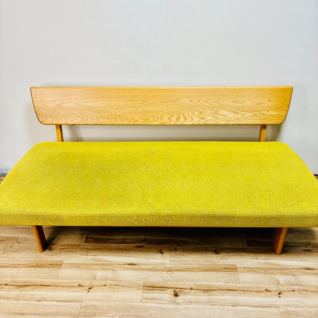 ナガノインテリア　天然木フレーム　2人掛けソファ　ベンチ　グリーン　北欧モダン
