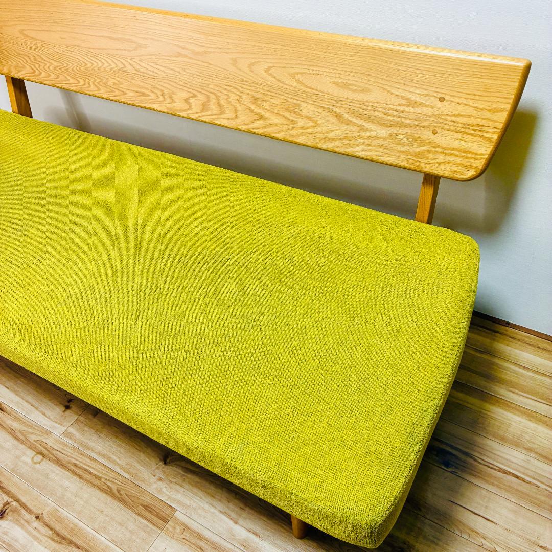 ナガノインテリア　天然木フレーム　2人掛けソファ　ベンチ　グリーン　北欧モダン