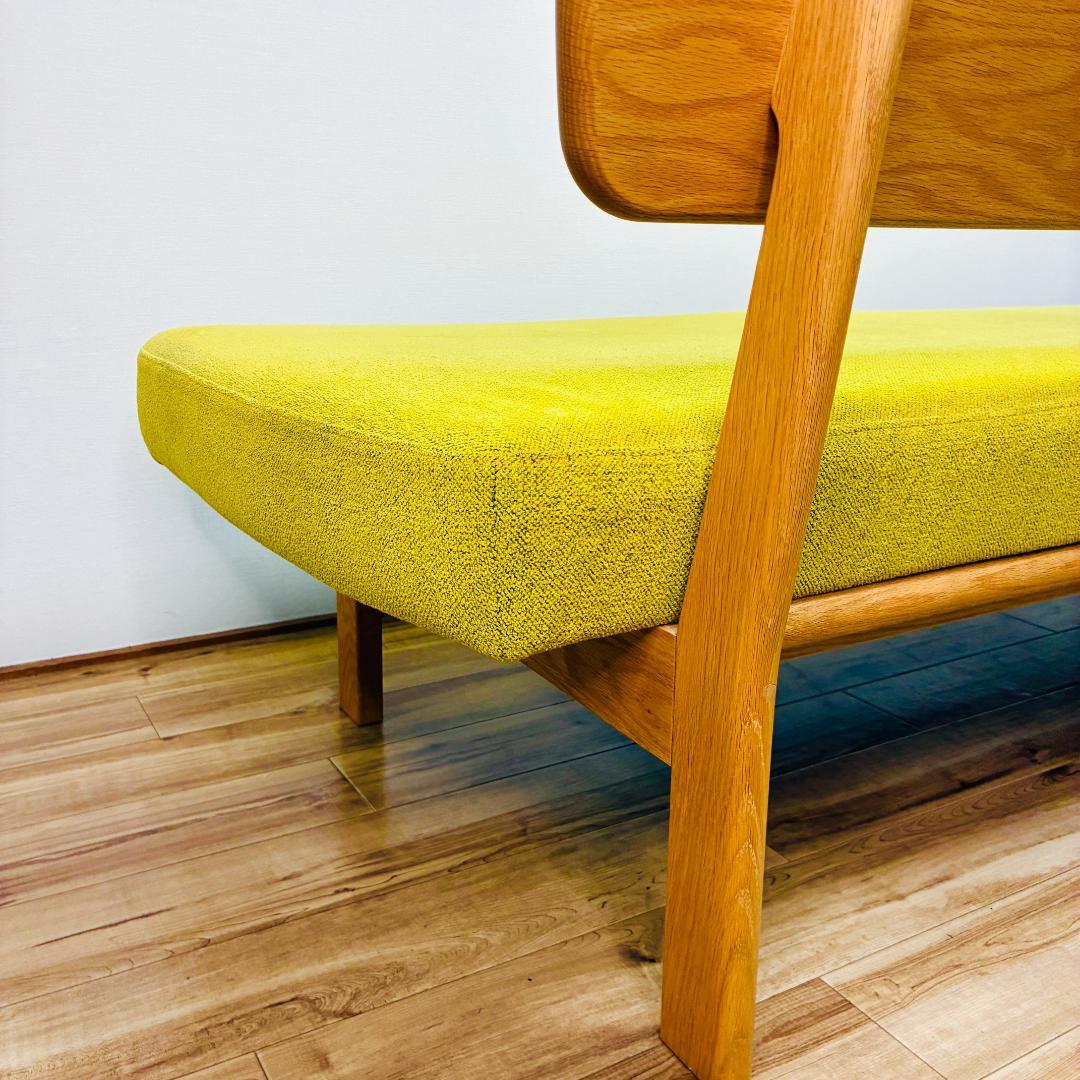 ナガノインテリア　天然木フレーム　2人掛けソファ　ベンチ　グリーン　北欧モダン