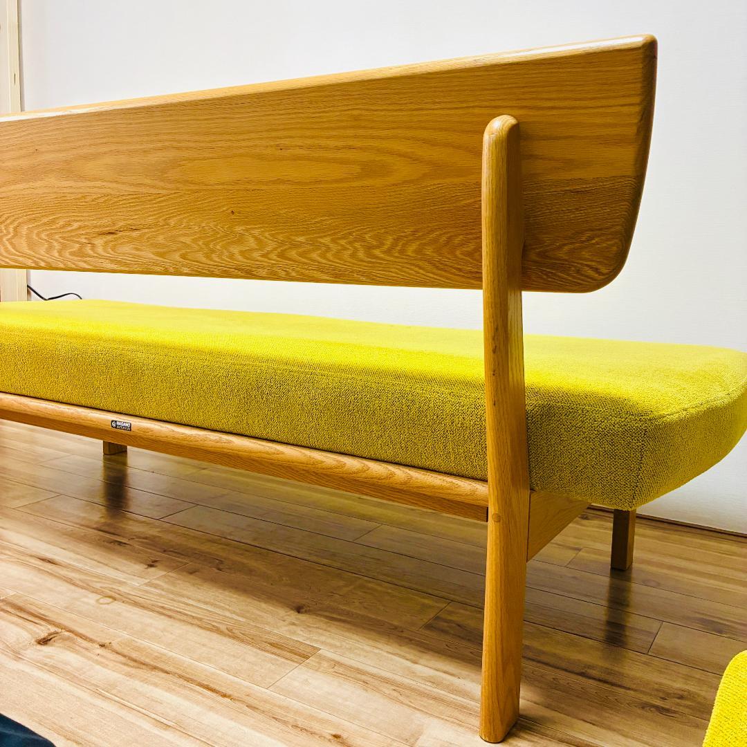 ナガノインテリア　天然木フレーム　2人掛けソファ　ベンチ　グリーン　北欧モダン