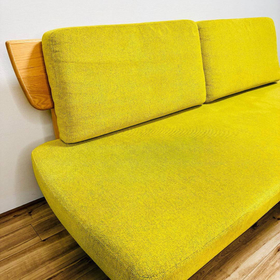 ナガノインテリア　天然木フレーム　2人掛けソファ　ベンチ　グリーン　北欧モダン