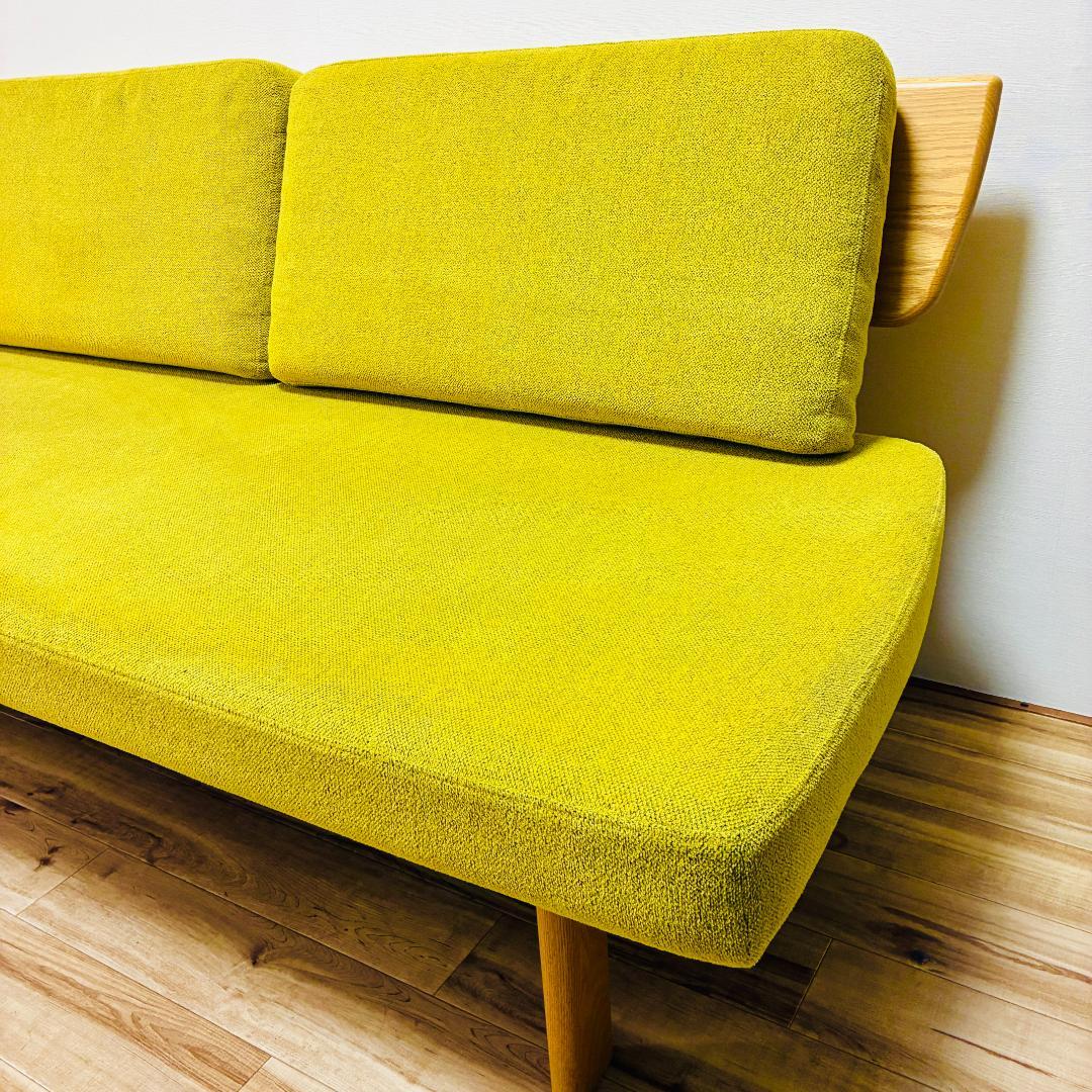 ナガノインテリア　天然木フレーム　2人掛けソファ　ベンチ　グリーン　北欧モダン