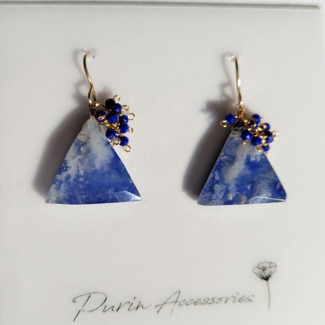 kaya様 ラピス フェザーアゲート ピアス