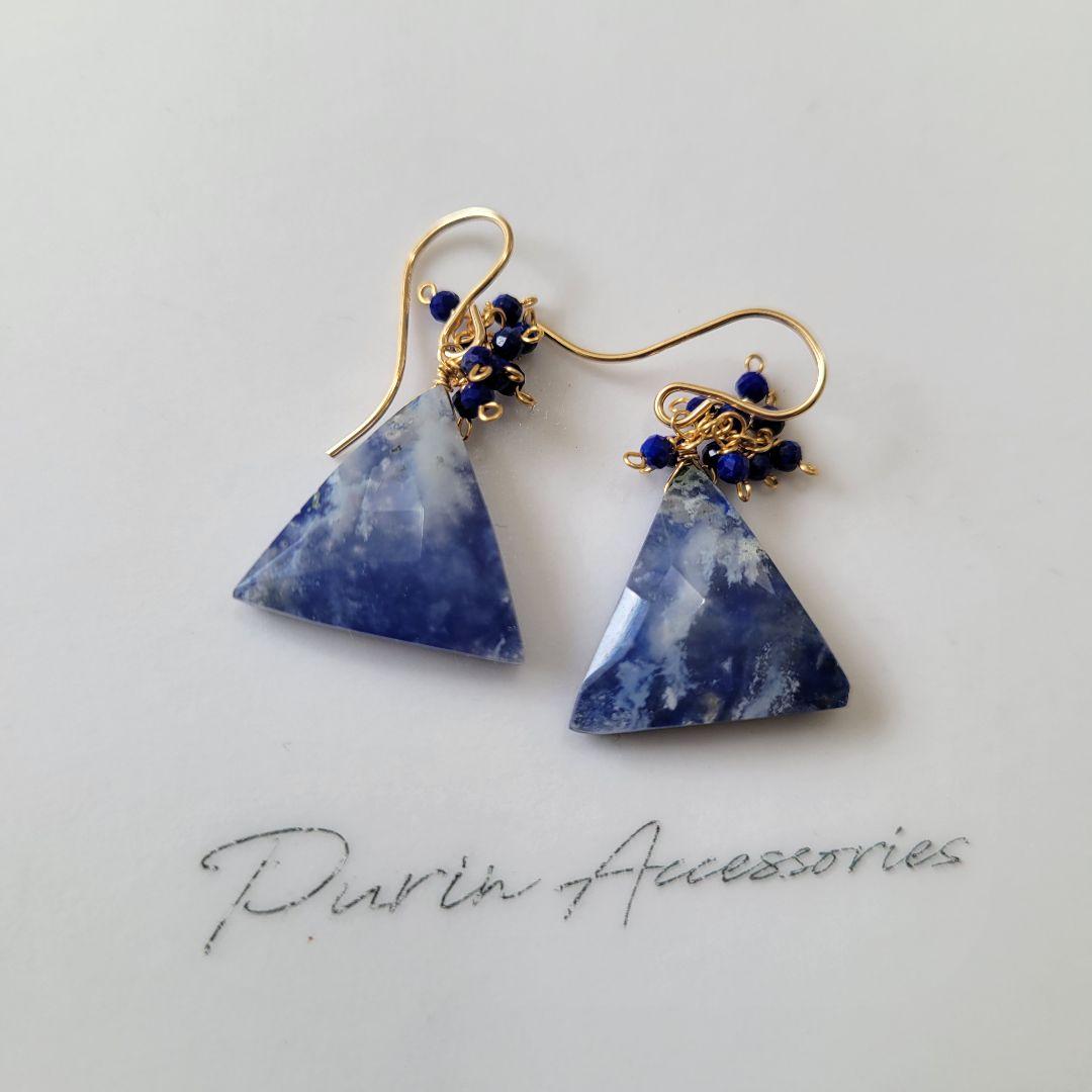 kaya様 ラピス フェザーアゲート ピアス