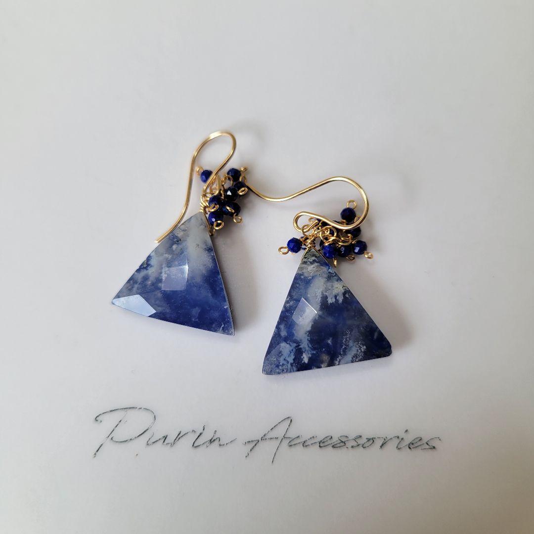 kaya様 ラピス フェザーアゲート ピアス