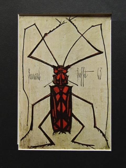 ベルナール・ビュッフェ、赤い昆虫、希少な額装用画集より、新品高級
