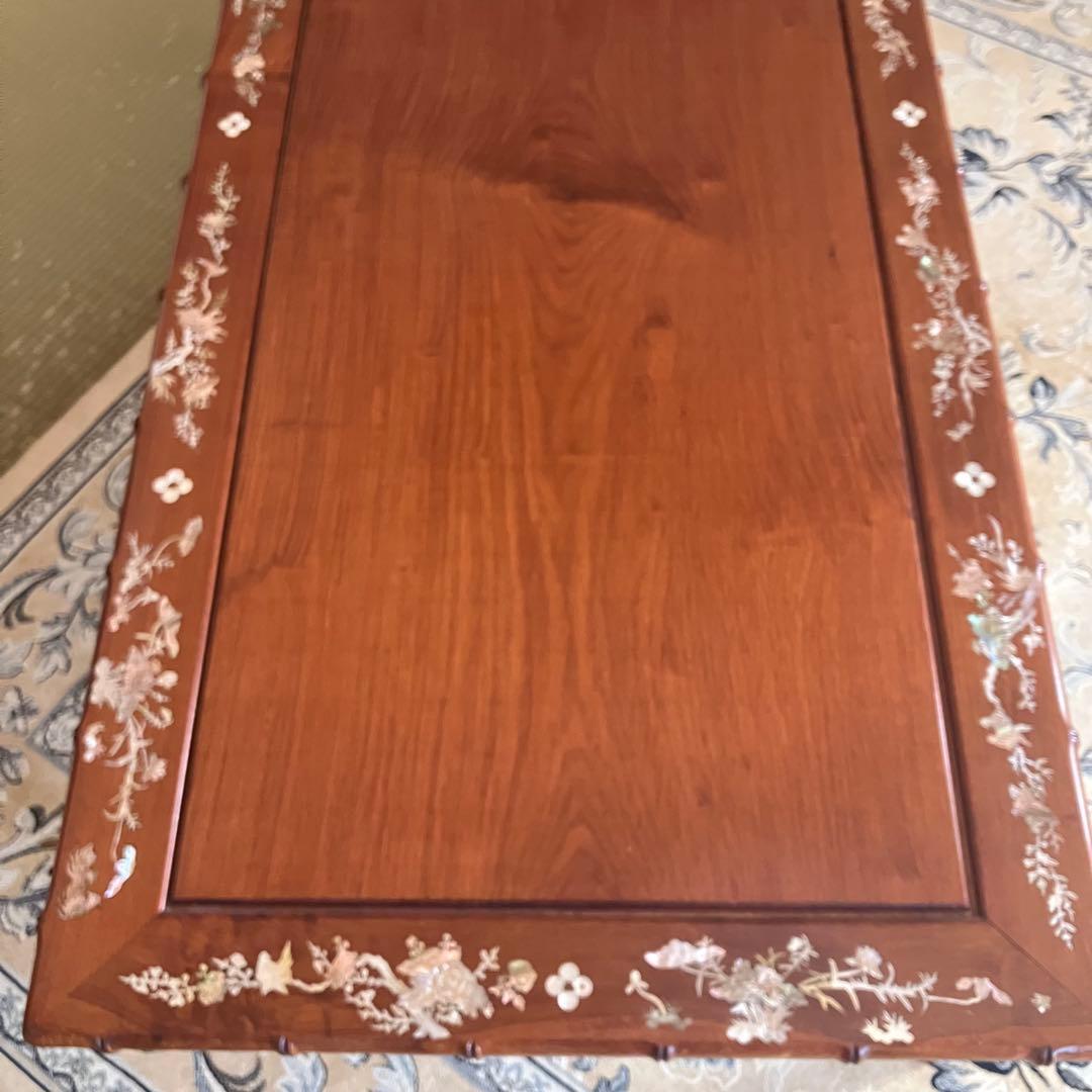 貝殻細工の花模様の木製座卓