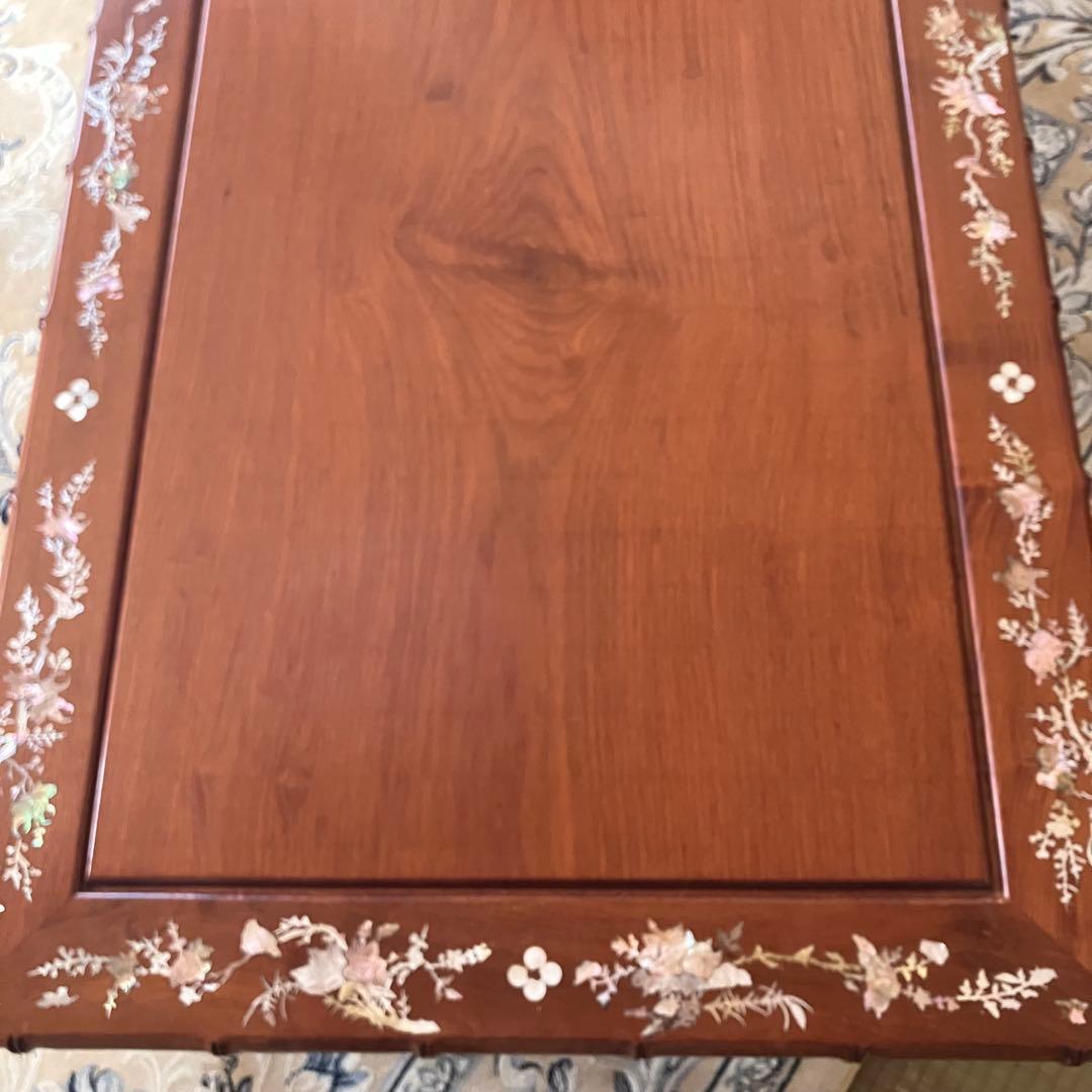 貝殻細工の花模様の木製座卓