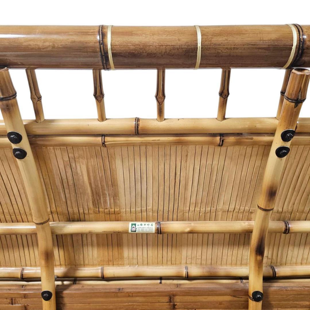 梅里竹芸 3人掛け 健康 長椅子 真竹 片肘テーブル キャスター付き バンブー