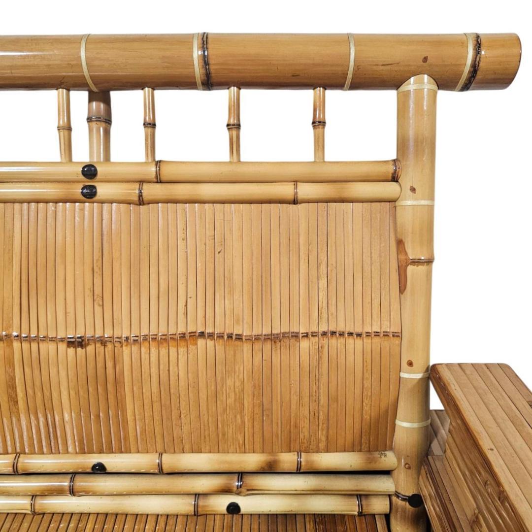 梅里竹芸 3人掛け 健康 長椅子 真竹 片肘テーブル キャスター付き バンブー