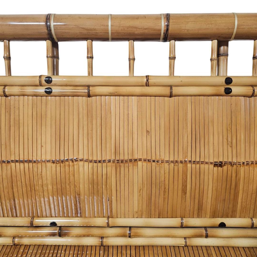 梅里竹芸 3人掛け 健康 長椅子 真竹 片肘テーブル キャスター付き バンブー