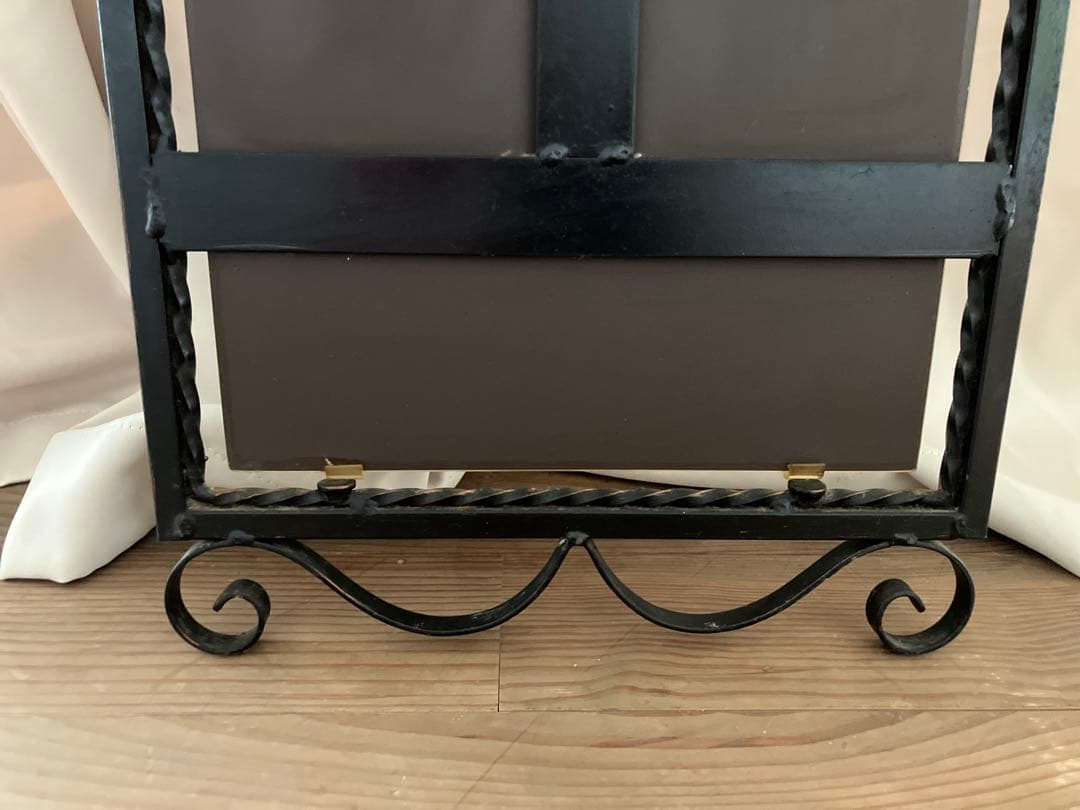 アイアン　姿見　鏡　壁掛　アーチ型　花装飾