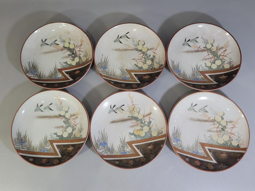 九谷 金彩赤絵 花鳥紋 細密画 皿 六客 明治 DT378 - メルカリ