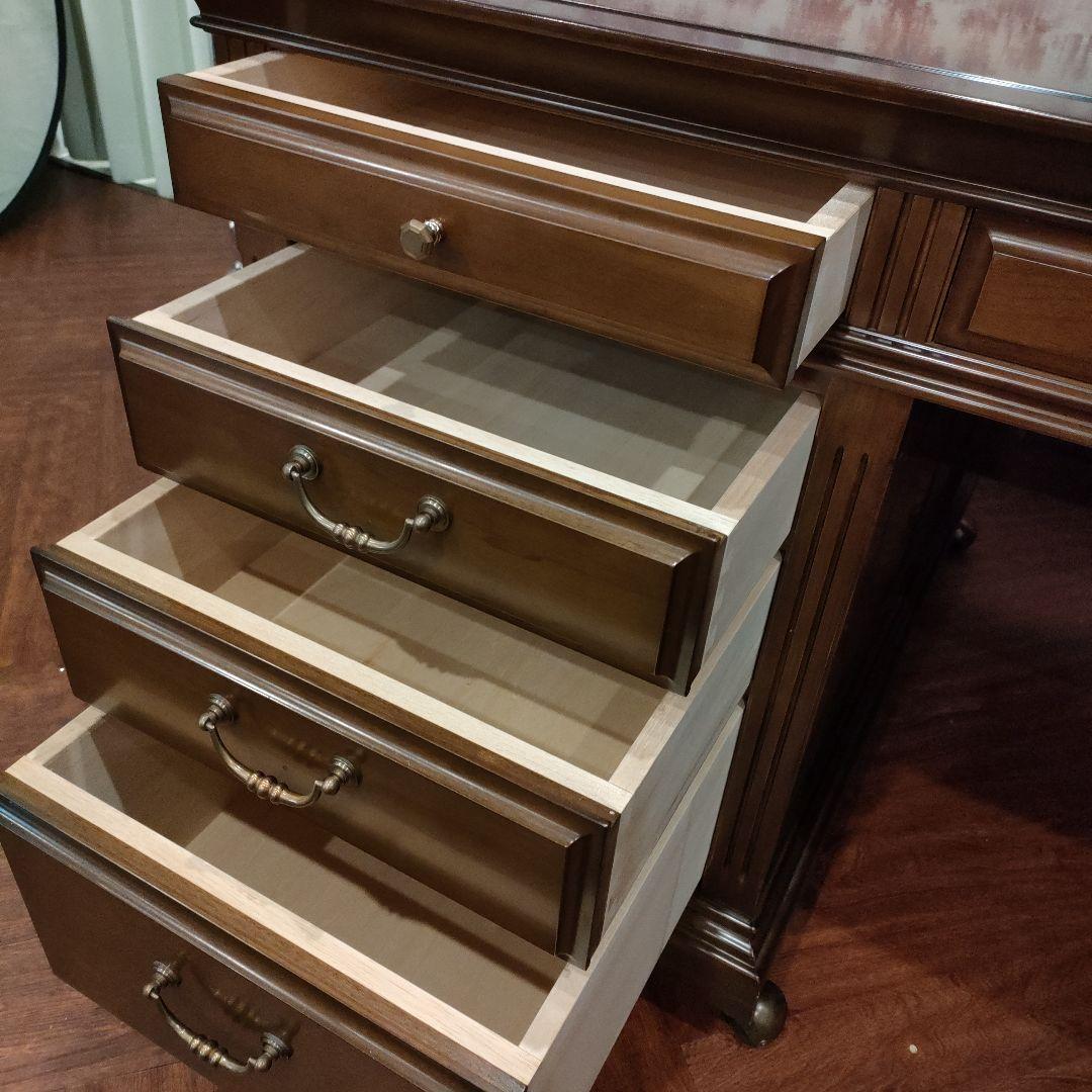 豪華クラシック書斎両袖 木製デスク 幅180㌢キャスター付き鍵付き