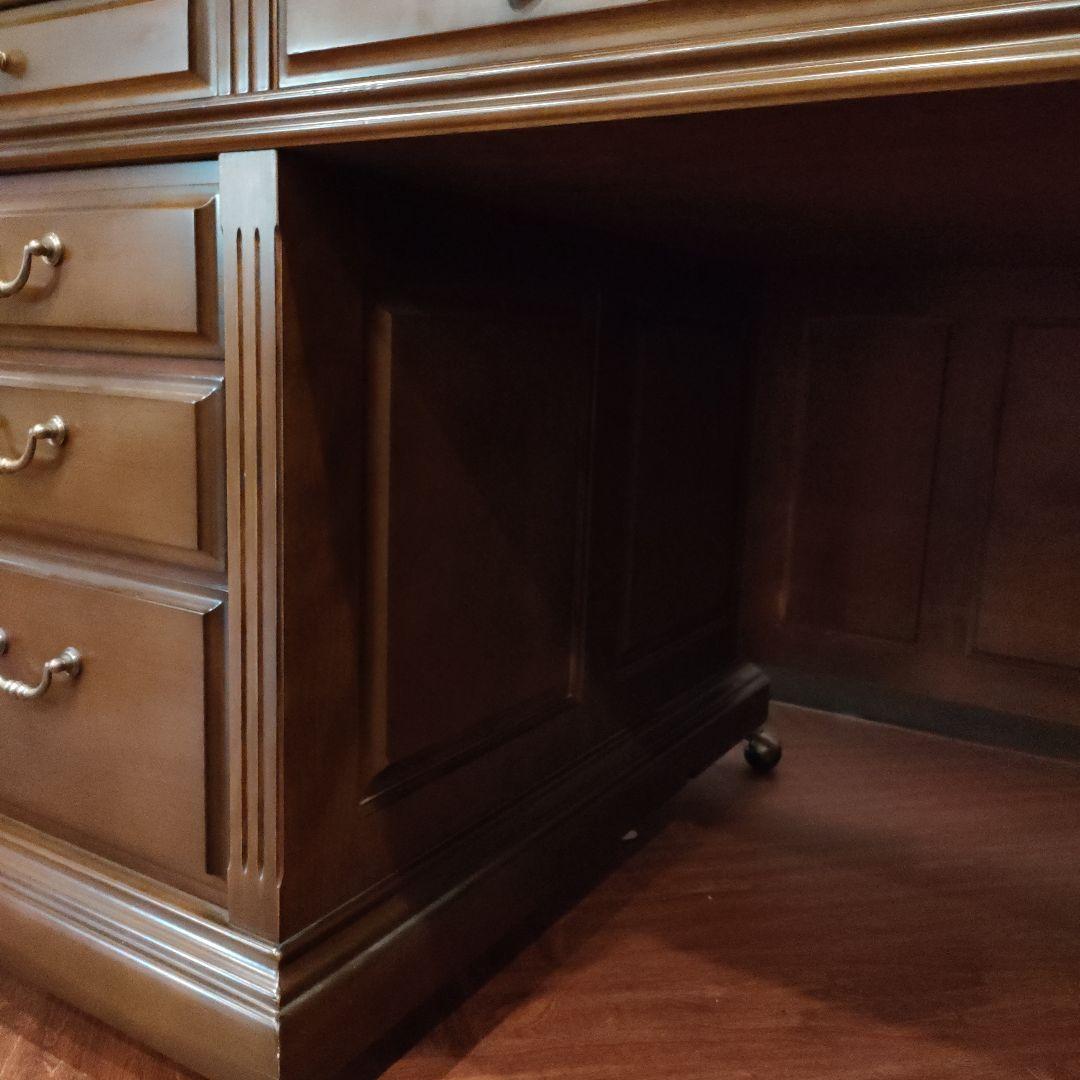 豪華クラシック書斎両袖 木製デスク 幅180㌢キャスター付き鍵付き