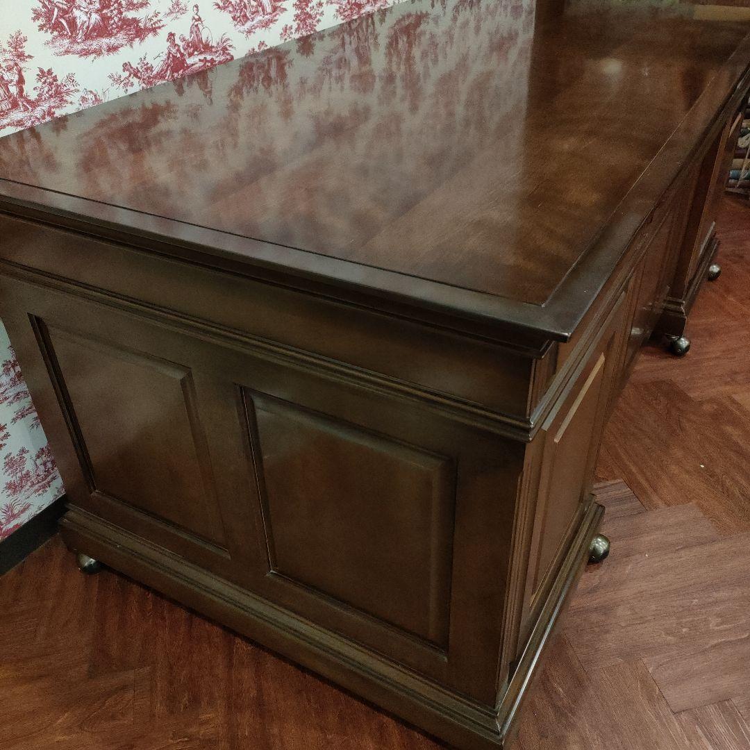 豪華クラシック書斎両袖 木製デスク 幅180㌢キャスター付き鍵付き