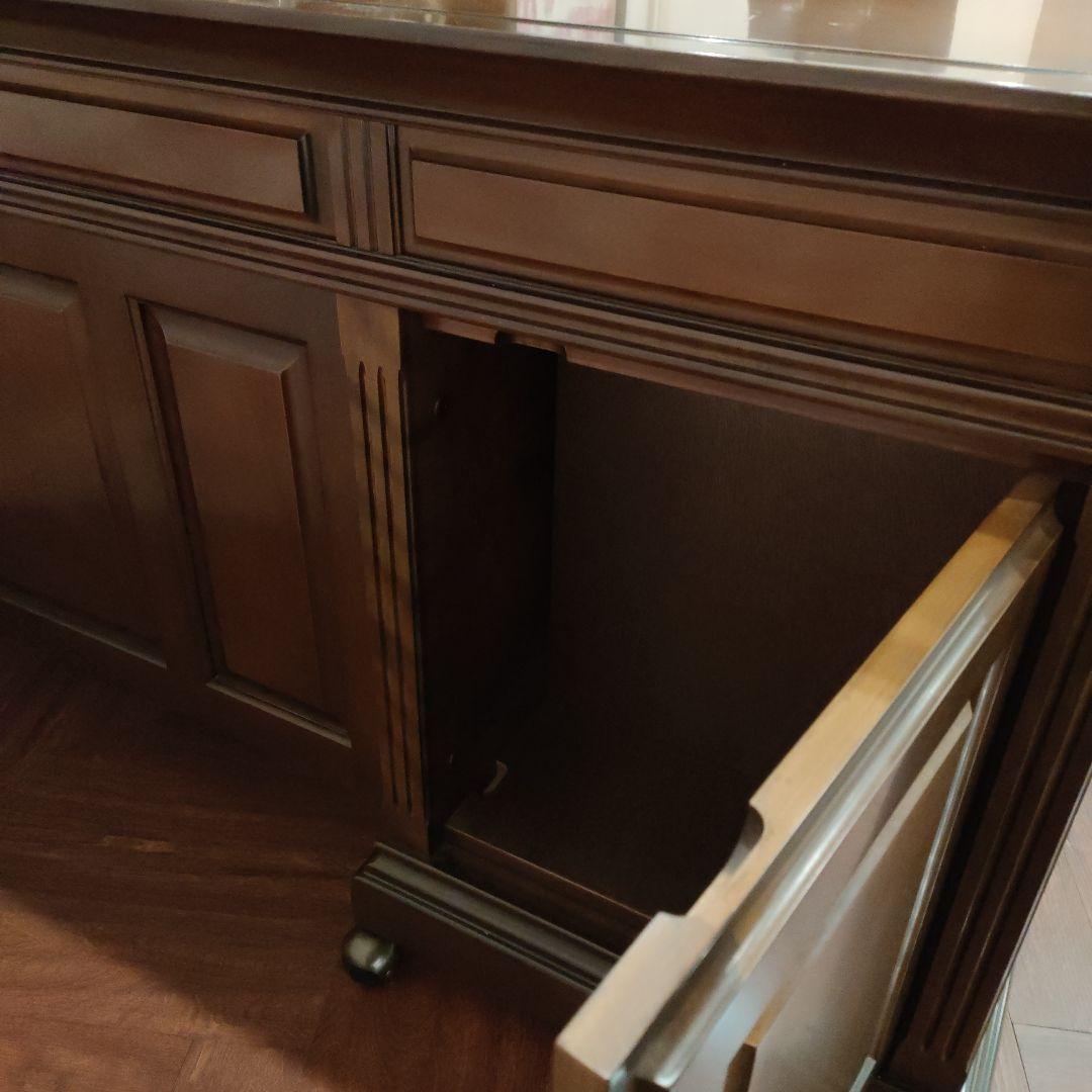 豪華クラシック書斎両袖 木製デスク 幅180㌢キャスター付き鍵付き