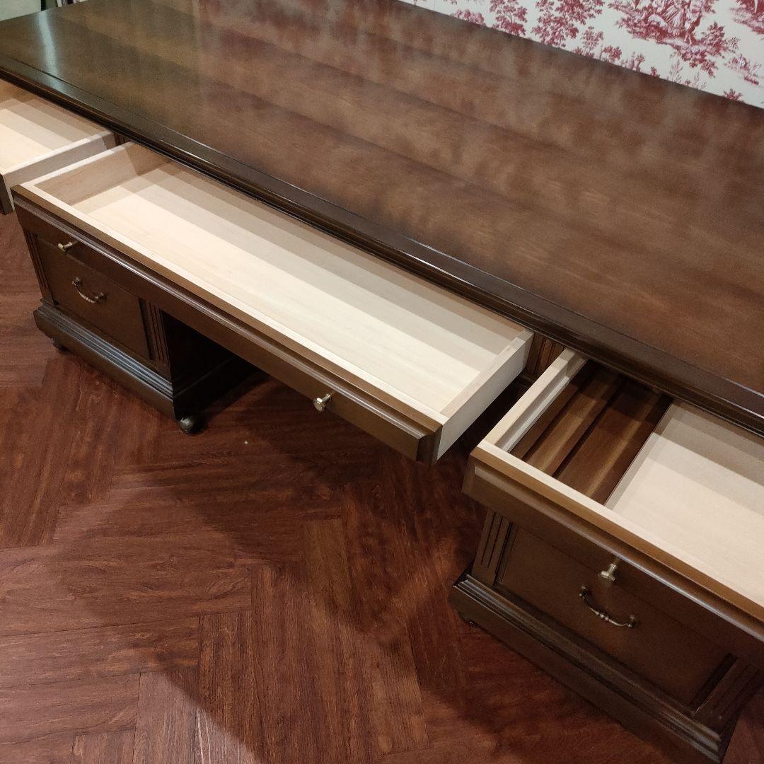 豪華クラシック書斎両袖 木製デスク 幅180㌢キャスター付き鍵付き