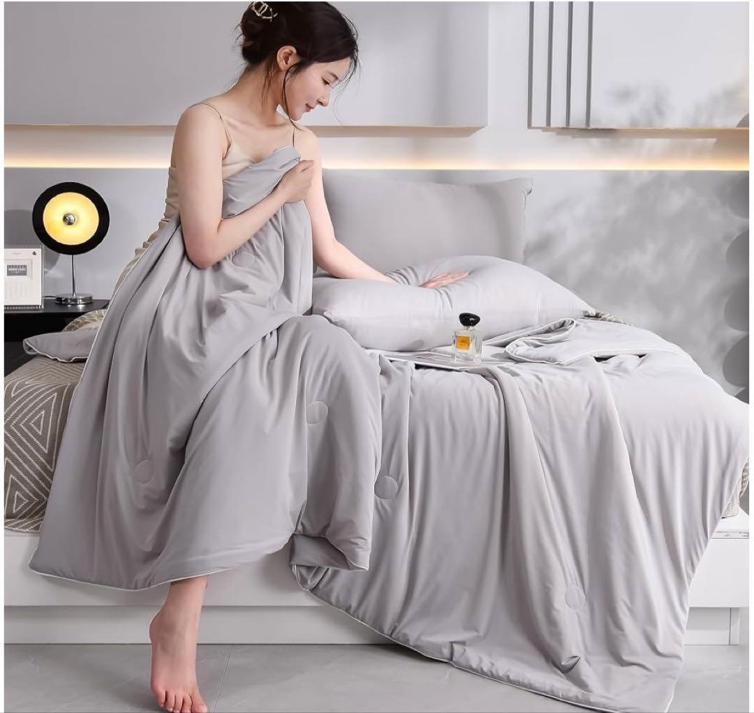 掛け布団 ブランケット シングル 接触冷感 グレー ライトグレー 4個セット！