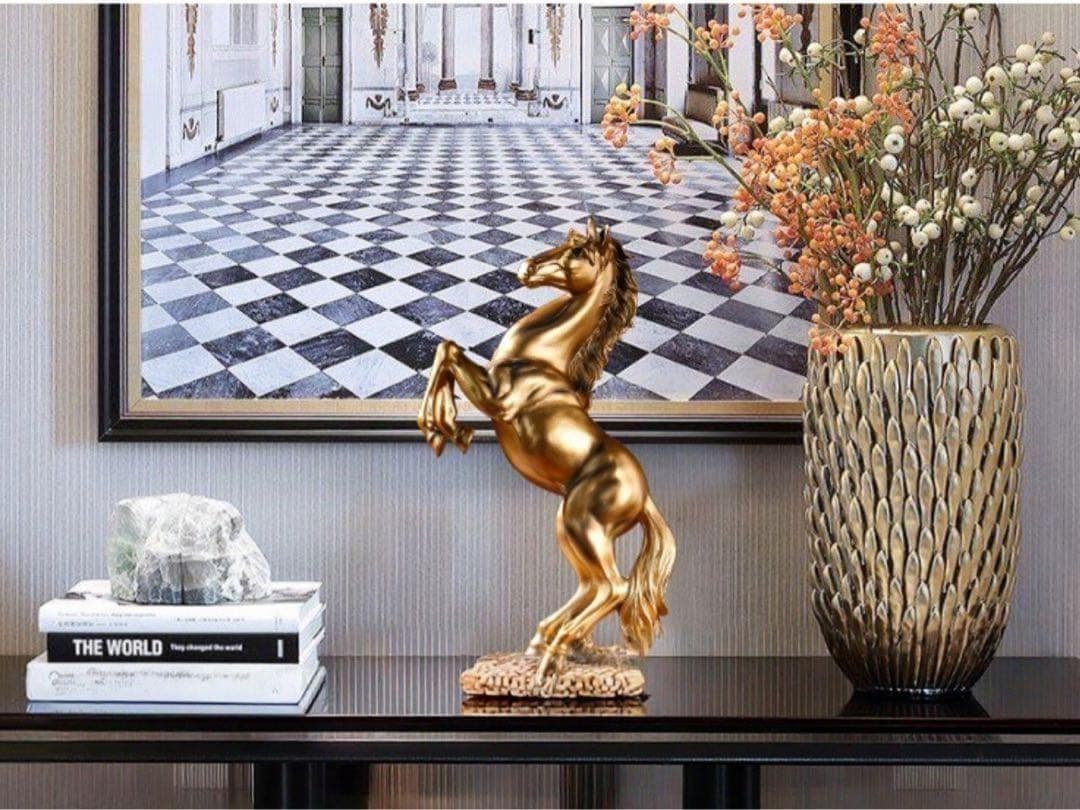 高級 金馬＆黒馬 風水 開運 置物 午年 インテリア 開運 オブジェ 高見え