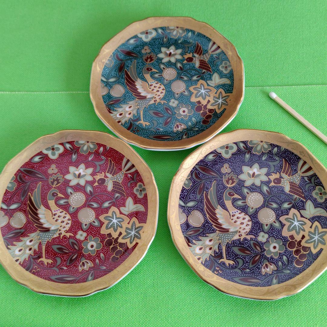 昇龍窯、ガンダーラ、金彩鳳凰図小皿５客セット