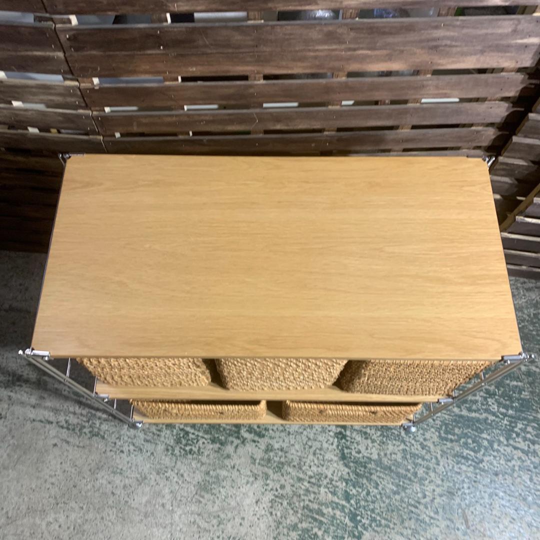 K980 無印良品 スチールユニットシェルフ 木製棚 ラタンバスケット付