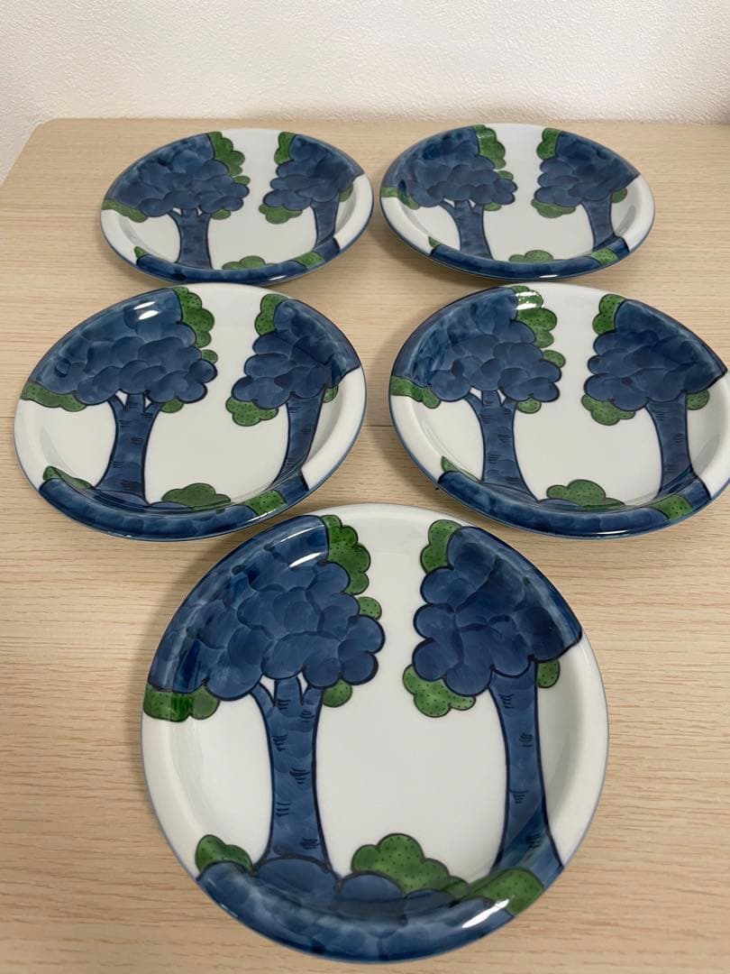 源右衛門窯　染錦大樹　銘々皿揃