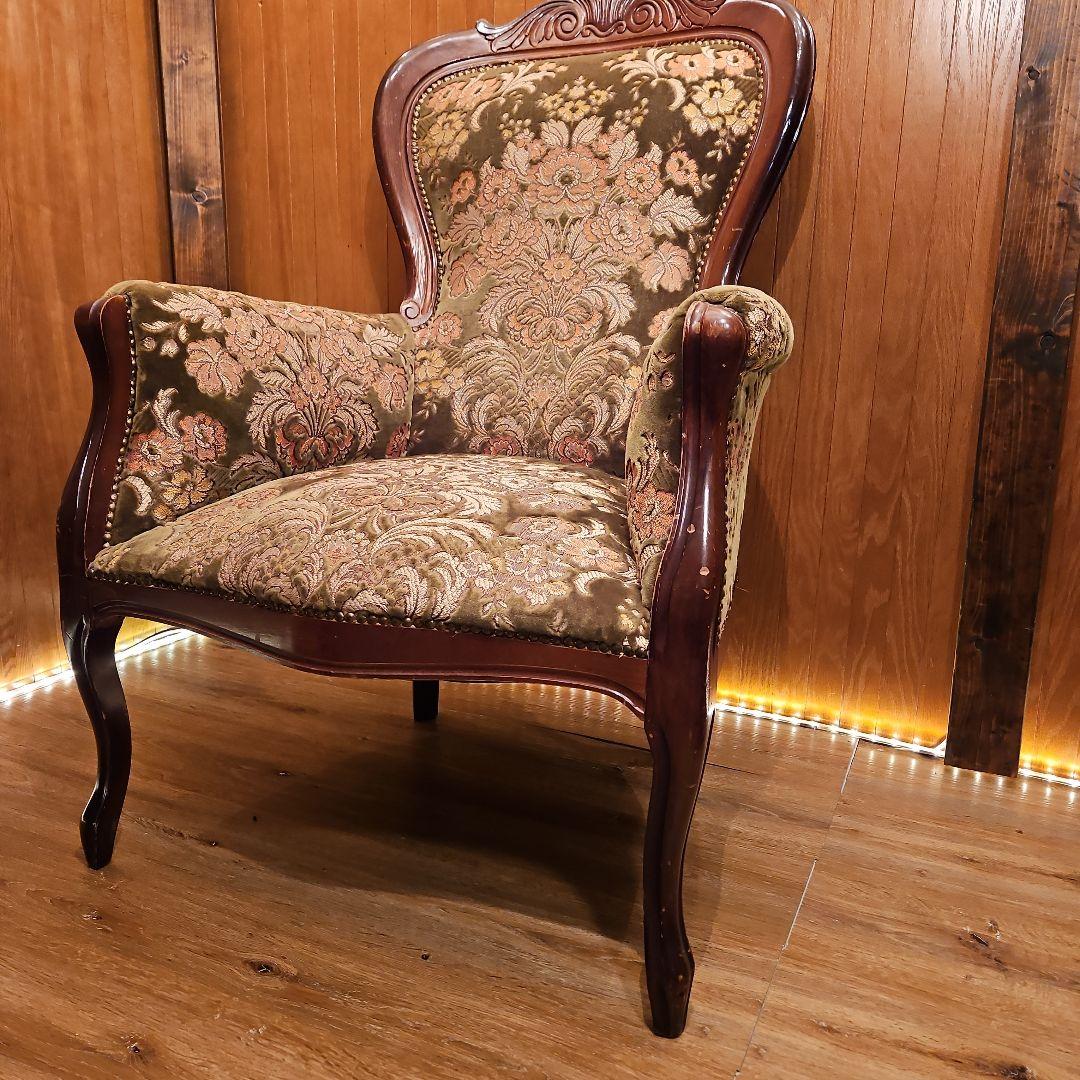 イタリア製 ヴィンテージソファ 金華山織 猫脚ソファ Ｂ パーソナルチェア