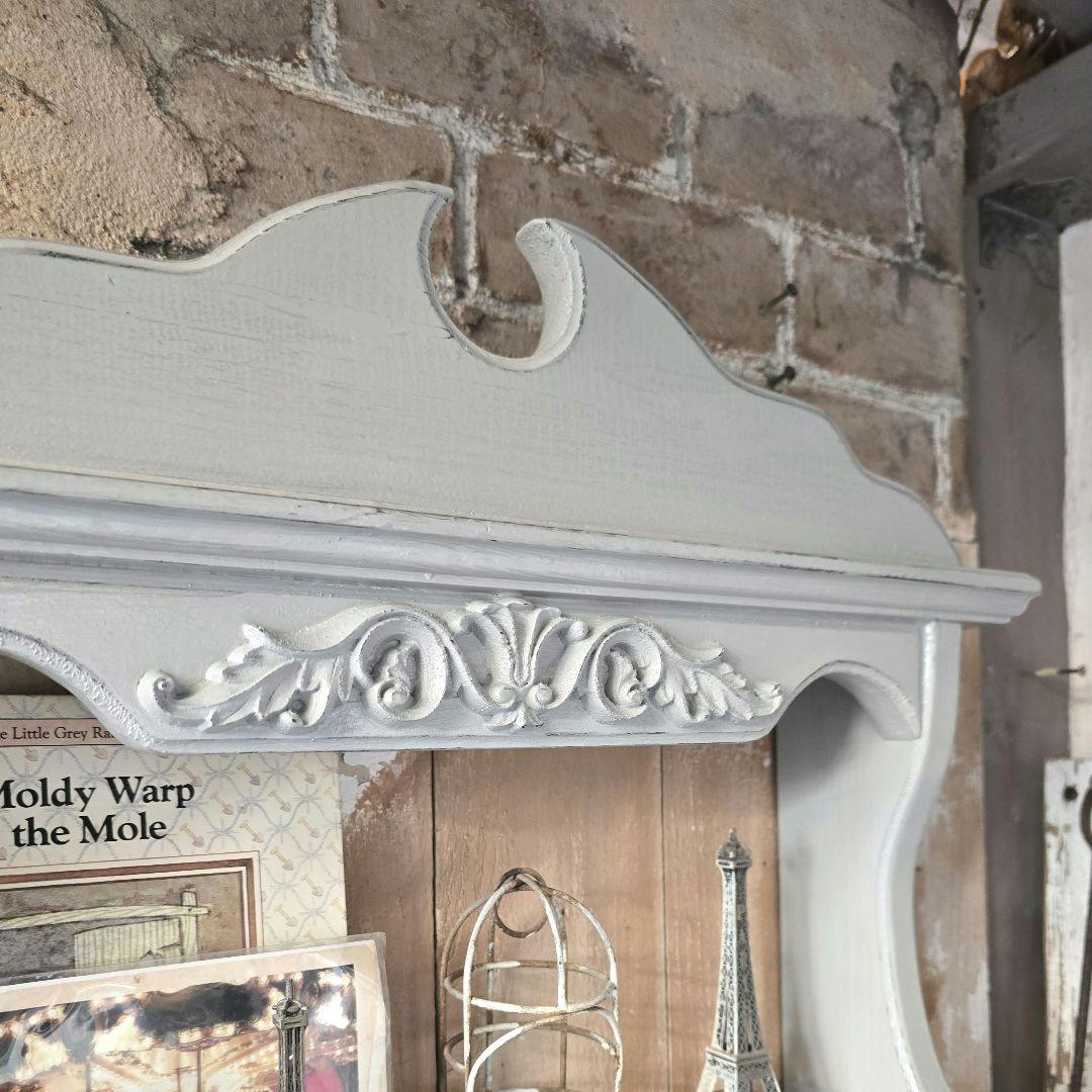 フレンチアンティークシャビー壁掛けシェルフ　ワイド450グレー　モール