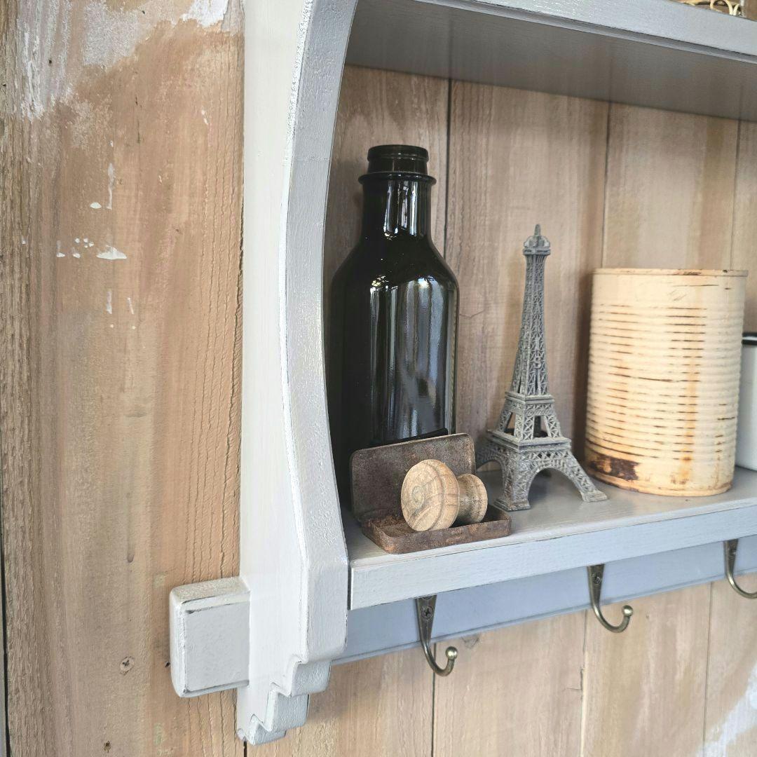 フレンチアンティークシャビー壁掛けシェルフ　ワイド450グレー　モール