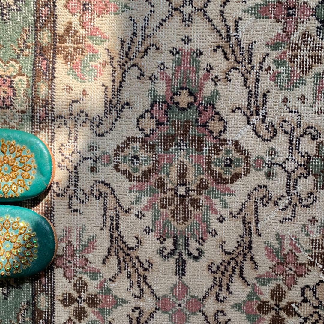 トルコヴィンテージラグ　204×108 くすみピンク　キャラメルベージュ　トルコ