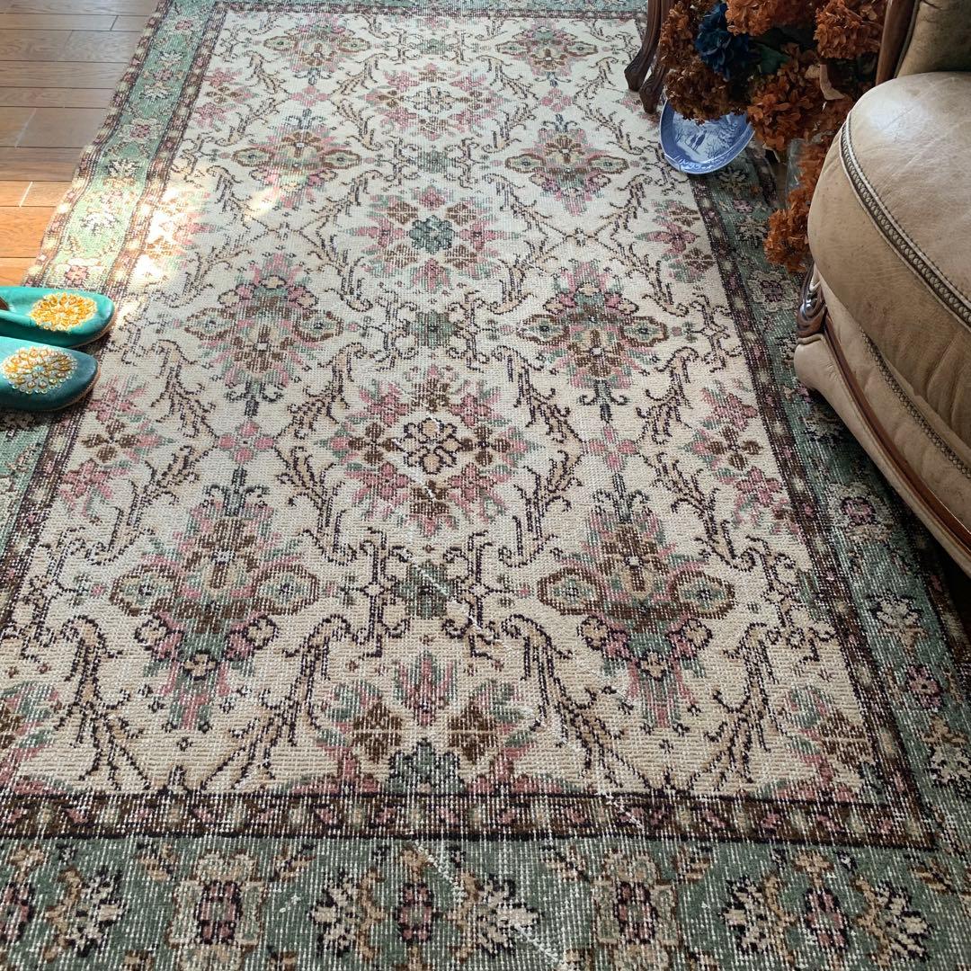 トルコヴィンテージラグ　204×108 くすみピンク　キャラメルベージュ　トルコ