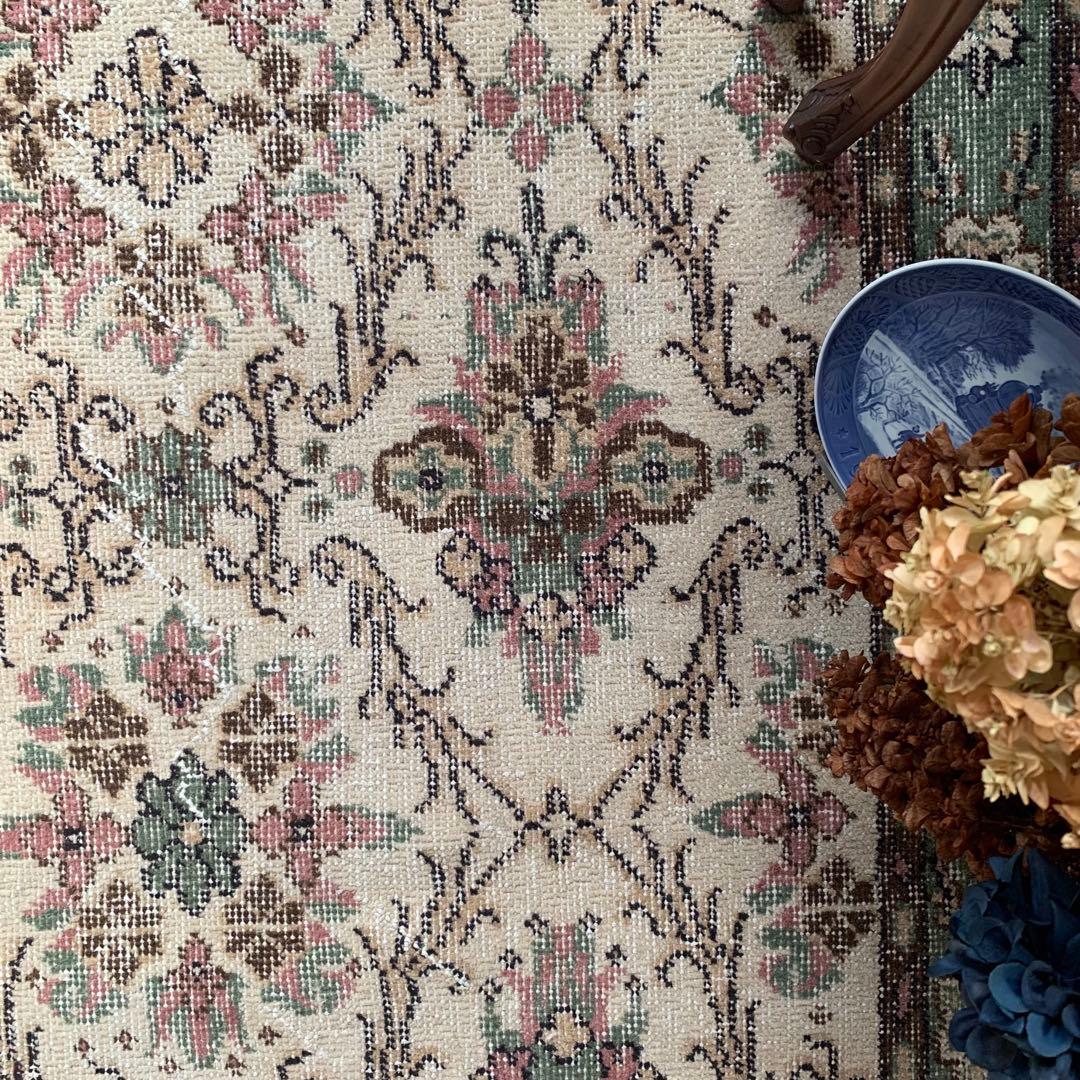 トルコヴィンテージラグ　204×108 くすみピンク　キャラメルベージュ　トルコ