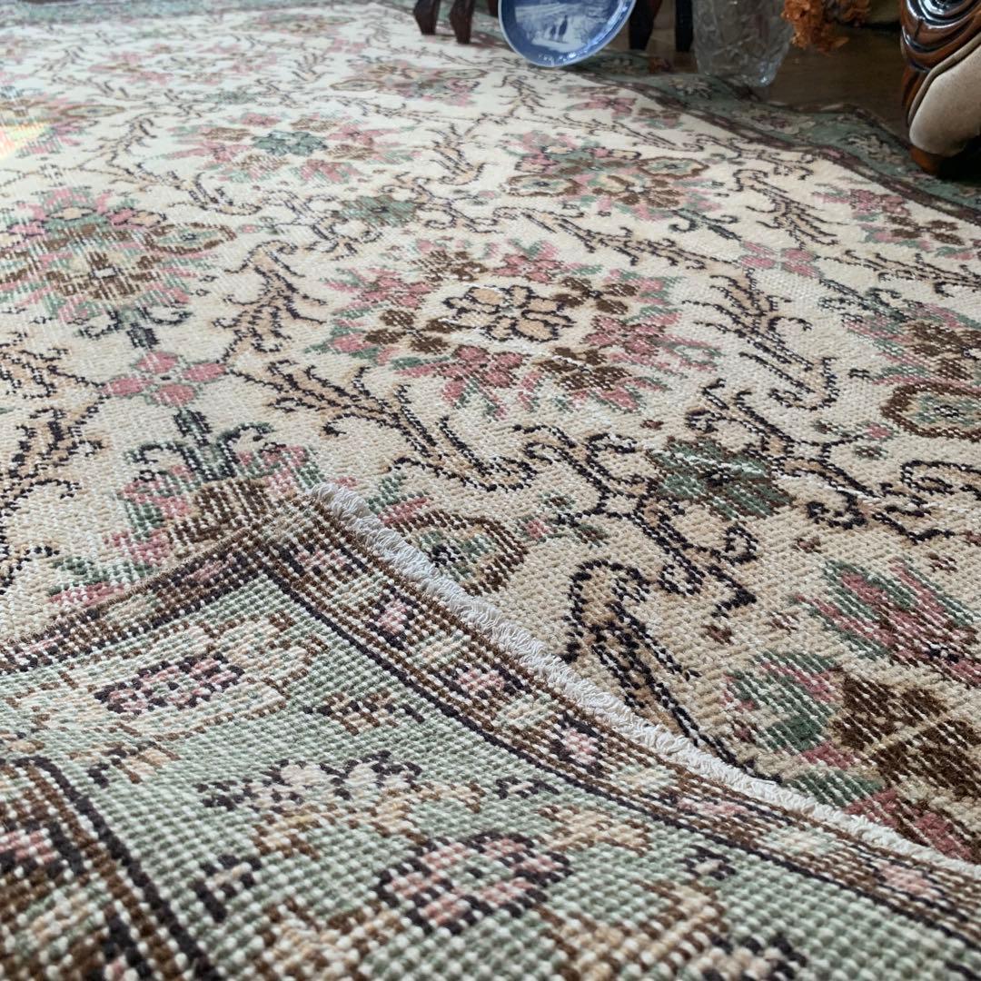 トルコヴィンテージラグ　204×108 くすみピンク　キャラメルベージュ　トルコ