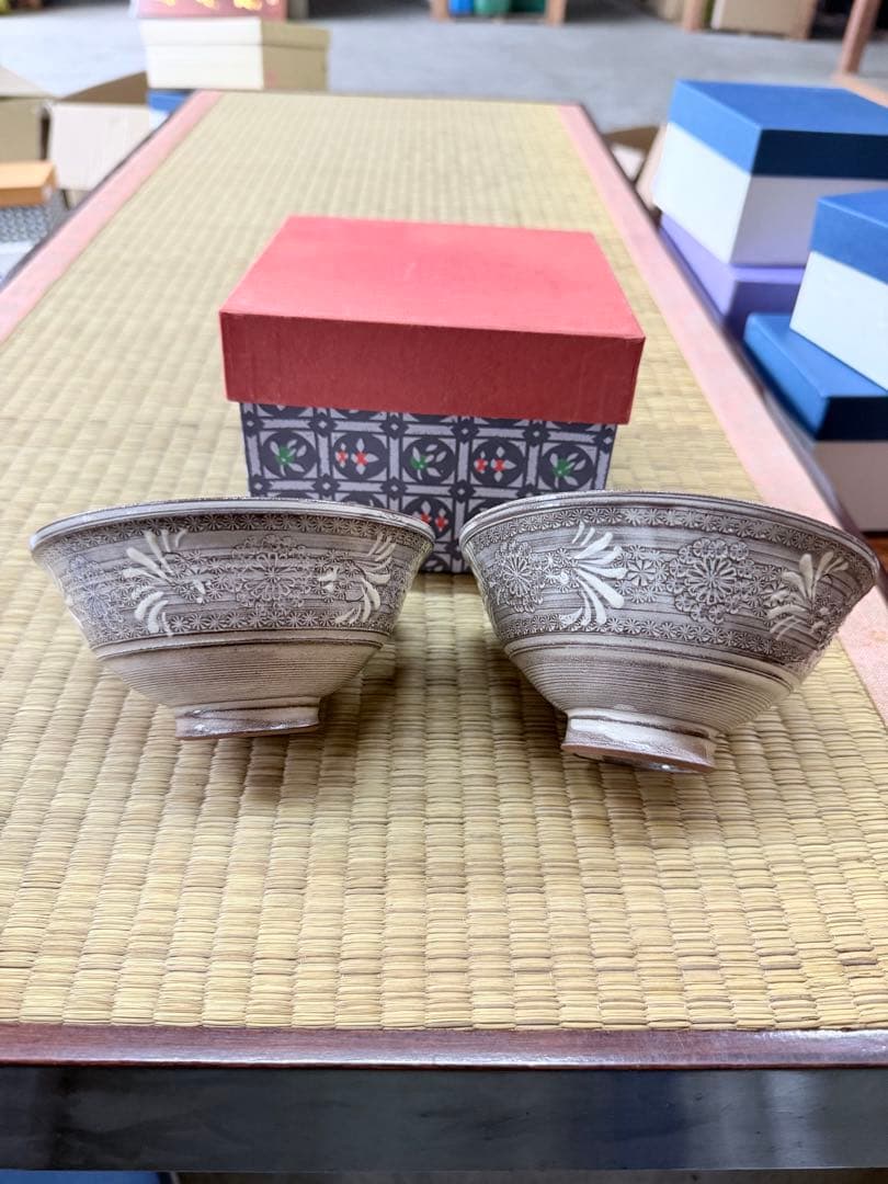 花模様深碗ボウル2個セット　陶楽　1011