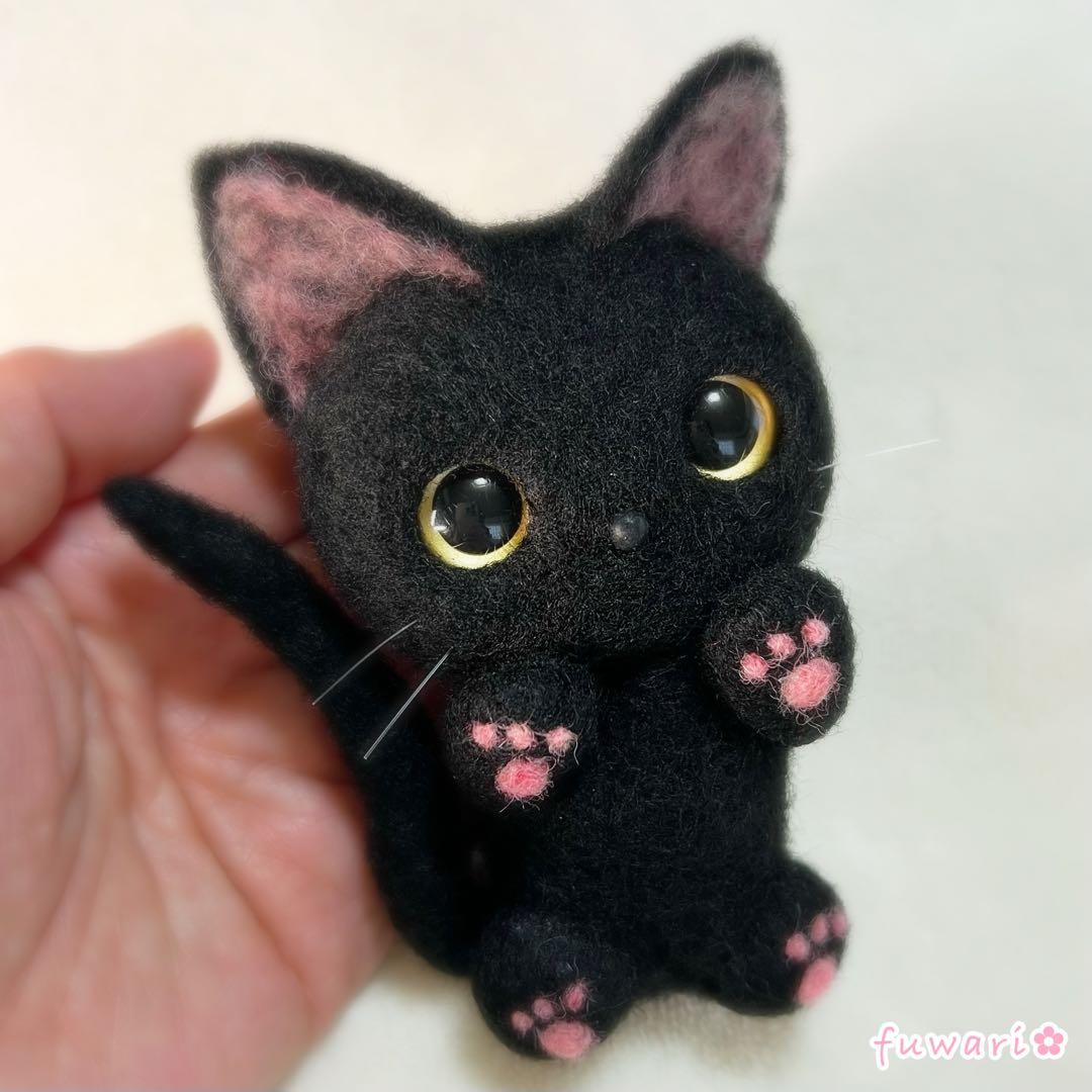 猫 羊毛フェルト 黒猫 子猫ちゃん スモールサイズ×2倍 ハンドメイド