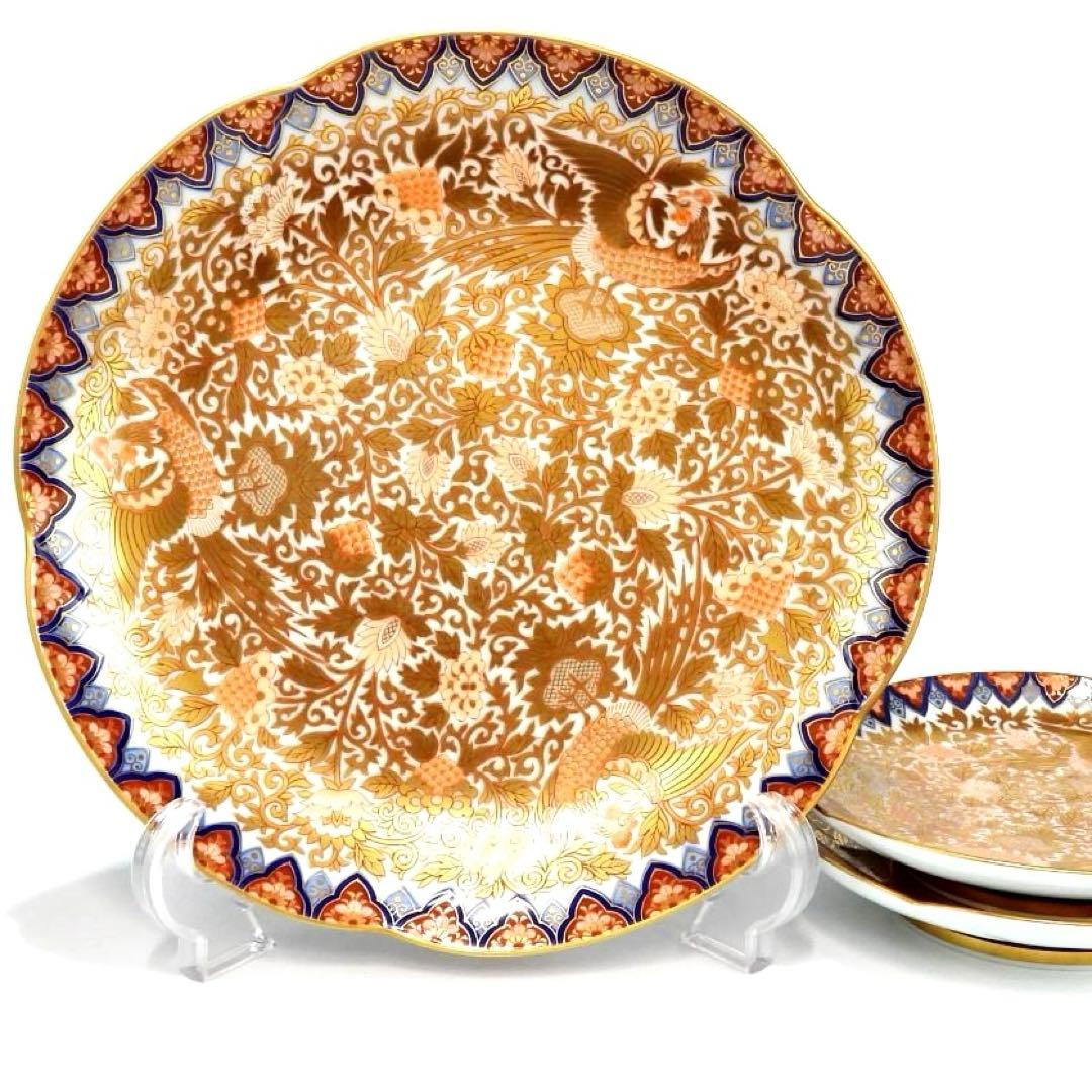 豪華絢爛 其泉作 色絵金彩鳳凰文 三足 盛皿 取皿 1枚 中皿 2枚 逸品