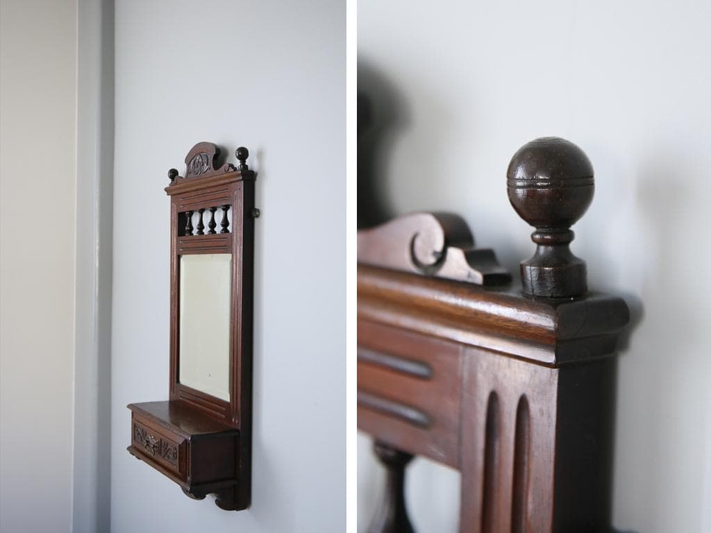 英国アンティーク木製ウォールミラー/化粧鏡/洗面台鏡/壁掛け鏡(91-137)