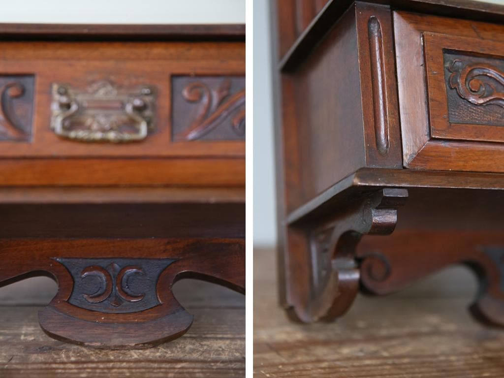 英国アンティーク木製ウォールミラー/化粧鏡/洗面台鏡/壁掛け鏡(91-137)