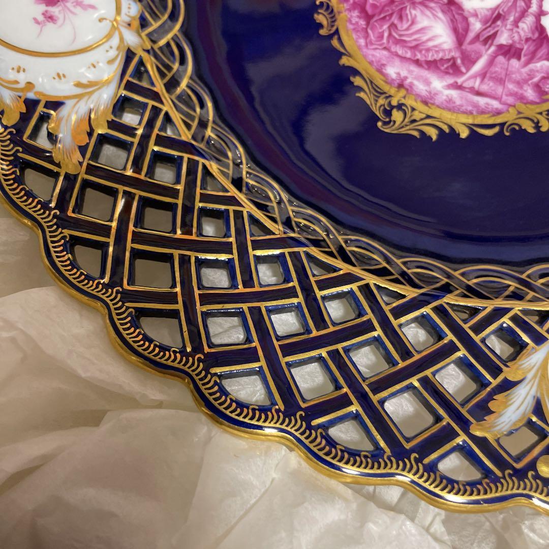 希少・美品】古マイセン オールドマイセン コバルト 金 飾り皿 1880