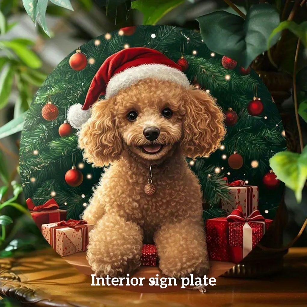 看板 プレート(プードル)クリスマス トイプードル サンタ 小型犬 犬 犬