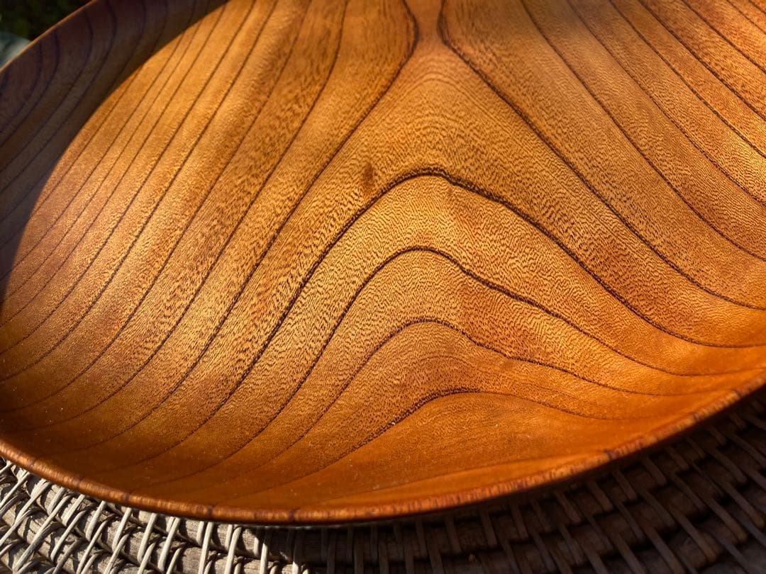 京都 漆塗り 木製 楕円形 盆 波模様