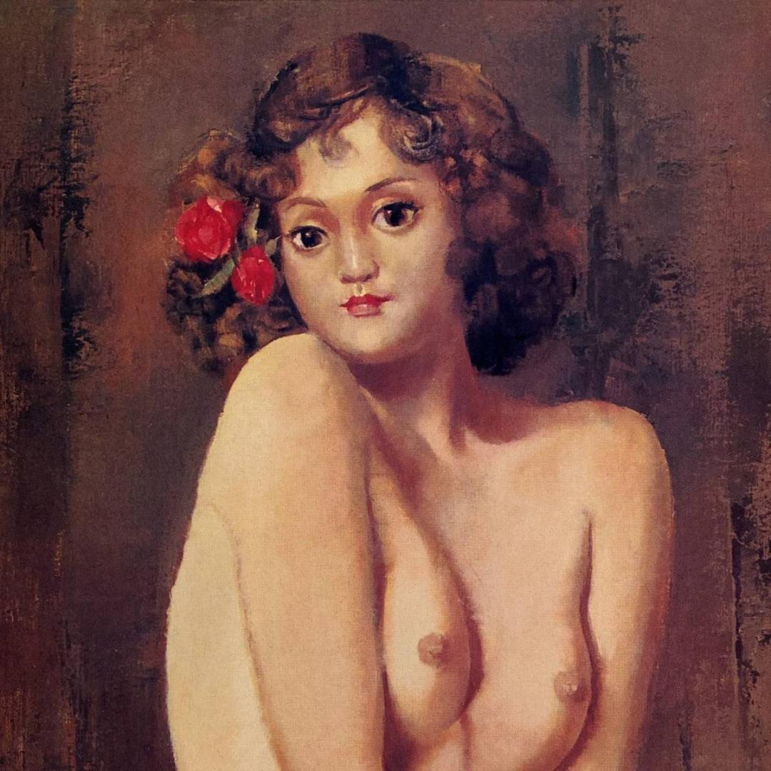 森崎幸、【裸女】、希少な画集より、新品額装付、マット額装付き