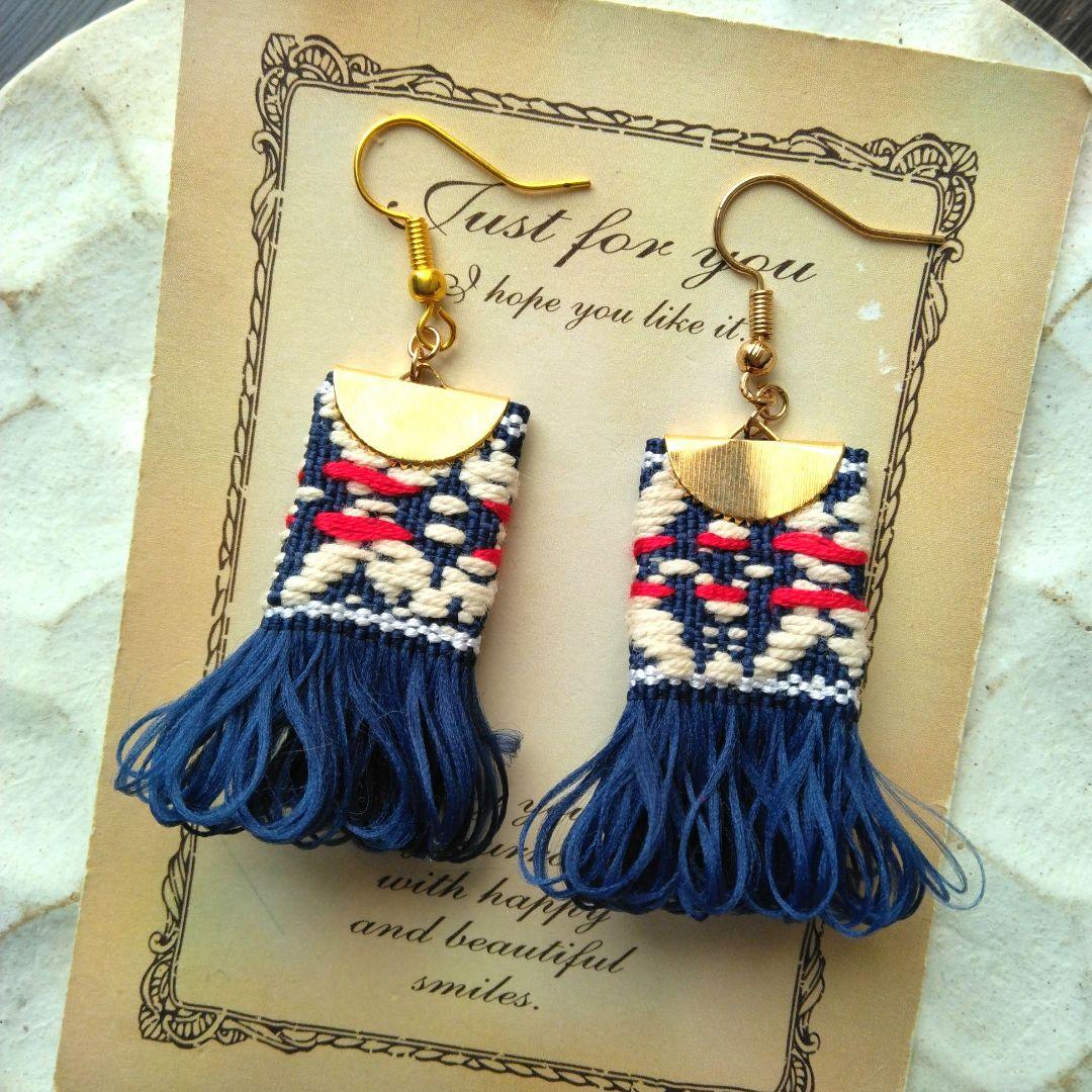 再販33　フリンジ　カラフル　ピアス　青　イヤリング　タッセル　アクセサリー