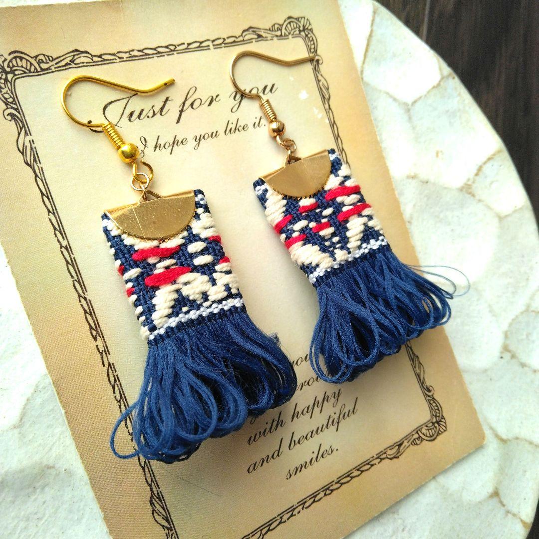 再販33　フリンジ　カラフル　ピアス　青　イヤリング　タッセル　アクセサリー