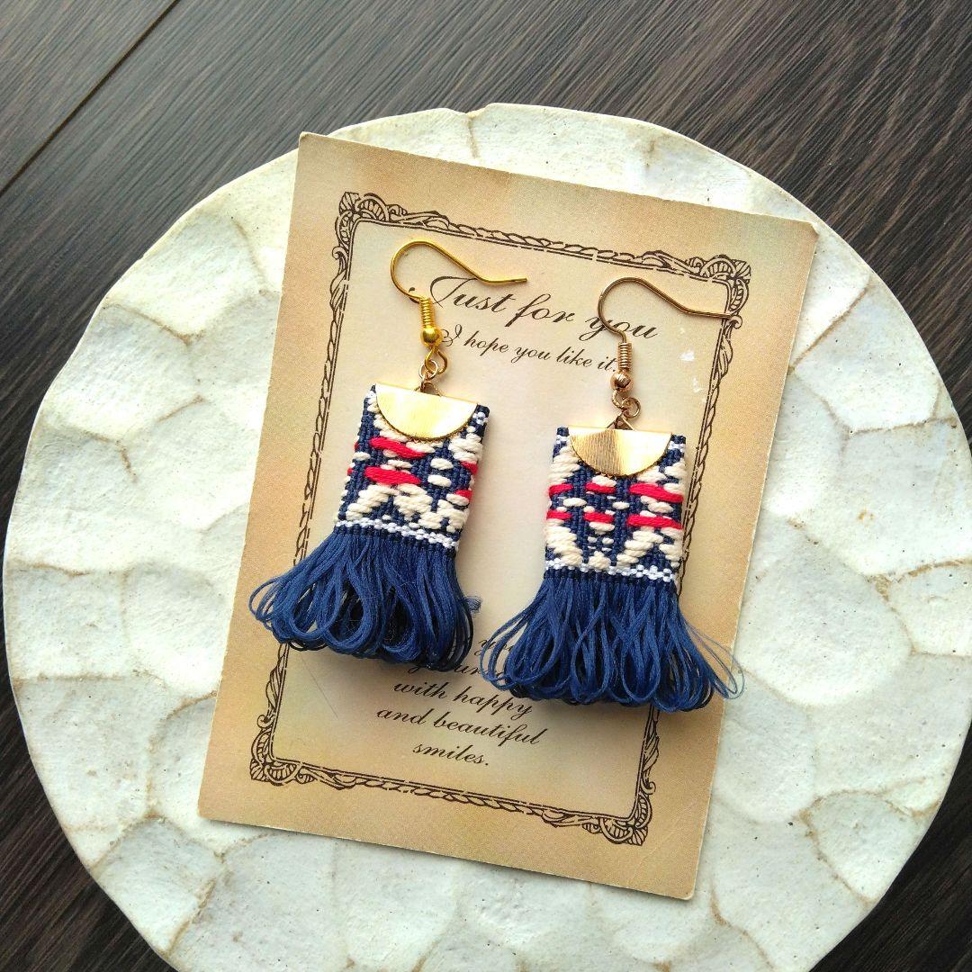 再販33　フリンジ　カラフル　ピアス　青　イヤリング　タッセル　アクセサリー