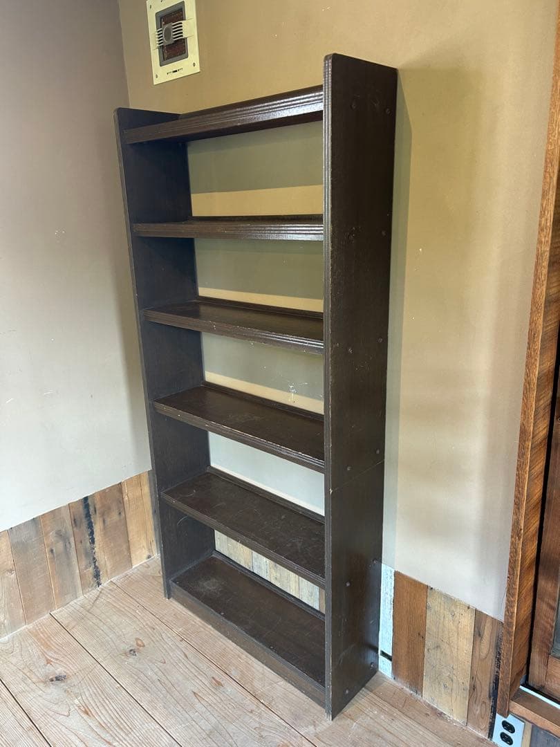 アンティーク木製ダークブラウン5段本棚