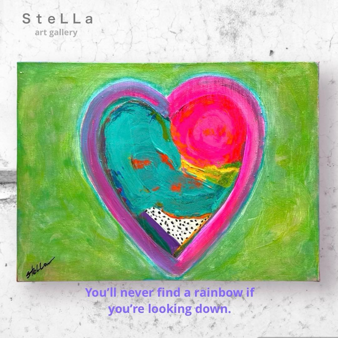 原画 現代アート ハート マルチカラー モダン グリーン 癒し アート