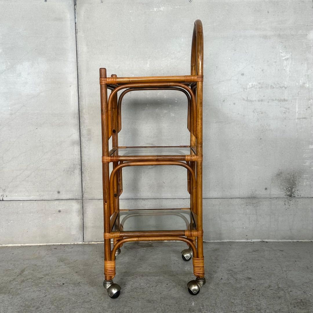 ꧁70s-80's ꧂オールドラタン シェルフ ガラスラック ミッドセンチュリー