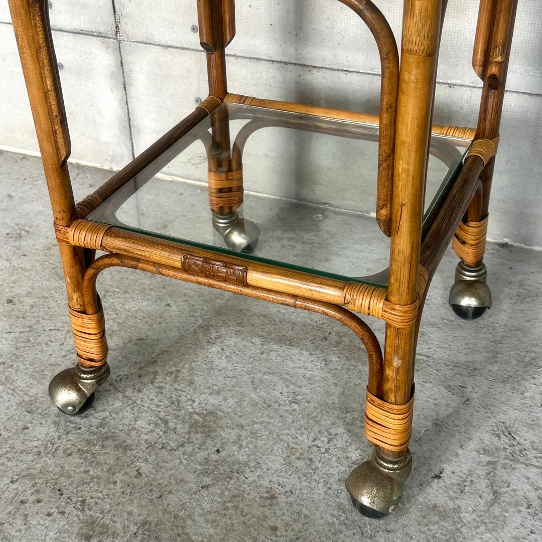 ꧁70s-80's ꧂オールドラタン シェルフ ガラスラック ミッドセンチュリー